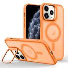 For iPhone 11 Pro Magsafe Skin Feel Lens Holder Phone Case(Orange) - 1