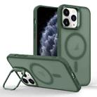 For iPhone 11 Pro Magsafe Skin Feel Lens Holder Phone Case(Deep Green) - 1