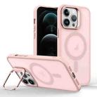 For iPhone 12 Pro Magsafe Skin Feel Lens Holder Phone Case(Pink) - 1