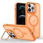 For iPhone 12 Pro Magsafe Skin Feel Lens Holder Phone Case(Orange) - 1