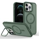 For iPhone 12 Pro Magsafe Skin Feel Lens Holder Phone Case(Deep Green) - 1