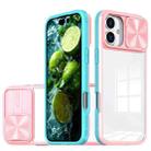 For iPhone 16 Sliding Camshield Acrylic Hybrid TPU Phone Case(Pink Cyan) - 1