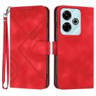 For Redmi 13 4G Line Pattern Skin Feel Leather Phone Case(Red) - 1