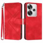 For Redmi Turbo 3 / Xiaomi Poco F6 Line Pattern Skin Feel Leather Phone Case(Red) - 1