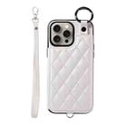 For iPhone 15 Pro Max Rhombic Texture Card Bag Phone Case with Short Lanyard(White) - 1