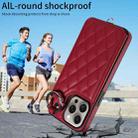 For iPhone 15 Pro Max Rhombic Texture Card Bag Phone Case with Short Lanyard(Wine Red) - 2