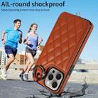 For iPhone 15 Pro Max Rhombic Texture Card Bag Phone Case with Short Lanyard(Brown) - 2