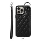 For iPhone 15 Pro Max Rhombic Texture Card Bag Phone Case with Short Lanyard(Black) - 1