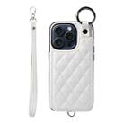 For iPhone 15 Pro Rhombic Texture Card Bag Phone Case with Short Lanyard(White) - 1