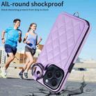 For iPhone 15 Pro Rhombic Texture Card Bag Phone Case with Short Lanyard(Purple) - 2