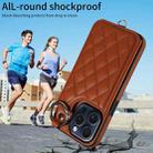 For iPhone 15 Pro Rhombic Texture Card Bag Phone Case with Short Lanyard(Brown) - 2