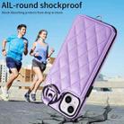 For iPhone 15 Plus / 14 Plus Rhombic Texture Card Bag Phone Case with Short Lanyard(Purple) - 2