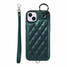 For iPhone 15 Plus / 14 Plus Rhombic Texture Card Bag Phone Case with Short Lanyard(Green) - 1