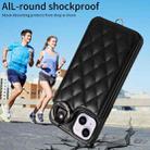 For iPhone 15 Plus / 14 Plus Rhombic Texture Card Bag Phone Case with Short Lanyard(Black) - 2