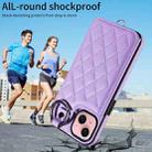 For iPhone 15 Rhombic Texture Card Bag Phone Case with Short Lanyard(Purple) - 2