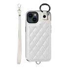 For iPhone 14 Rhombic Texture Card Bag Phone Case with Short Lanyard(White) - 1