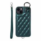 For iPhone 14 Rhombic Texture Card Bag Phone Case with Short Lanyard(Green) - 1