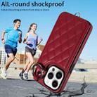 For iPhone 14 Pro Rhombic Texture Card Bag Phone Case with Short Lanyard(Wine Red) - 2