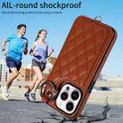 For iPhone 14 Pro Rhombic Texture Card Bag Phone Case with Short Lanyard(Brown) - 2