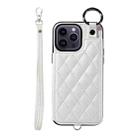 For iPhone 14 Pro Max Rhombic Texture Card Bag Phone Case with Short Lanyard(White) - 1