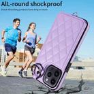 For iPhone 14 Pro Max Rhombic Texture Card Bag Phone Case with Short Lanyard(Purple) - 2