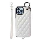 For iPhone 13 Pro Max Rhombic Texture Card Bag Phone Case with Short Lanyard(White) - 1