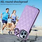 For iPhone 13 Pro Max Rhombic Texture Card Bag Phone Case with Short Lanyard(Purple) - 2