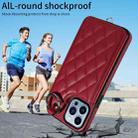 For iPhone 13 Pro Max Rhombic Texture Card Bag Phone Case with Short Lanyard(Wine Red) - 2