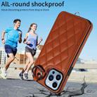 For iPhone 13 Pro Max Rhombic Texture Card Bag Phone Case with Short Lanyard(Brown) - 2