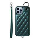 For iPhone 13 Pro Max Rhombic Texture Card Bag Phone Case with Short Lanyard(Green) - 1