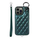 For iPhone 13 Pro Rhombic Texture Card Bag Phone Case with Short Lanyard(Green) - 1