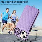 For iPhone 13 Rhombic Texture Card Bag Phone Case with Short Lanyard(Purple) - 2