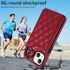 For iPhone 13 Rhombic Texture Card Bag Phone Case with Short Lanyard(Wine Red) - 2