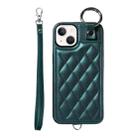 For iPhone 13 Rhombic Texture Card Bag Phone Case with Short Lanyard(Green) - 1