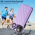 For iPhone 12 / 12 Pro Rhombic Texture Card Bag Phone Case with Short Lanyard(Purple) - 2