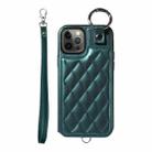 For iPhone 12 / 12 Pro Rhombic Texture Card Bag Phone Case with Short Lanyard(Green) - 1