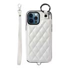 For iPhone 12 Pro Max Rhombic Texture Card Bag Phone Case with Short Lanyard(White) - 1