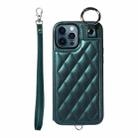 For iPhone 12 Pro Max Rhombic Texture Card Bag Phone Case with Short Lanyard(Green) - 1