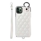 For iPhone 11 Pro Max Rhombic Texture Card Bag Phone Case with Short Lanyard(White) - 1