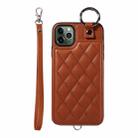 For iPhone 11 Pro Max Rhombic Texture Card Bag Phone Case with Short Lanyard(Brown) - 1