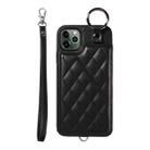 For iPhone 11 Pro Max Rhombic Texture Card Bag Phone Case with Short Lanyard(Black) - 1
