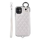 For iPhone 11 Rhombic Texture Card Bag Phone Case with Short Lanyard(White) - 1