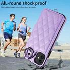 For iPhone 11 Rhombic Texture Card Bag Phone Case with Short Lanyard(Purple) - 2