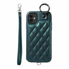 For iPhone 11 Rhombic Texture Card Bag Phone Case with Short Lanyard(Green) - 1
