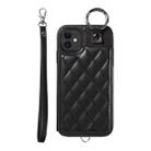 For iPhone 11 Rhombic Texture Card Bag Phone Case with Short Lanyard(Black) - 1