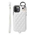 For iPhone 11 Pro Rhombic Texture Card Bag Phone Case with Short Lanyard(White) - 1