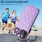 For iPhone 11 Pro Rhombic Texture Card Bag Phone Case with Short Lanyard(Purple) - 2