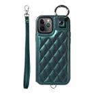 For iPhone 11 Pro Rhombic Texture Card Bag Phone Case with Short Lanyard(Green) - 1