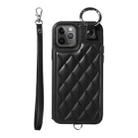 For iPhone 11 Pro Rhombic Texture Card Bag Phone Case with Short Lanyard(Black) - 1