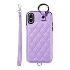 For iPhone XS / X Rhombic Texture Card Bag Phone Case with Short Lanyard(Purple) - 1